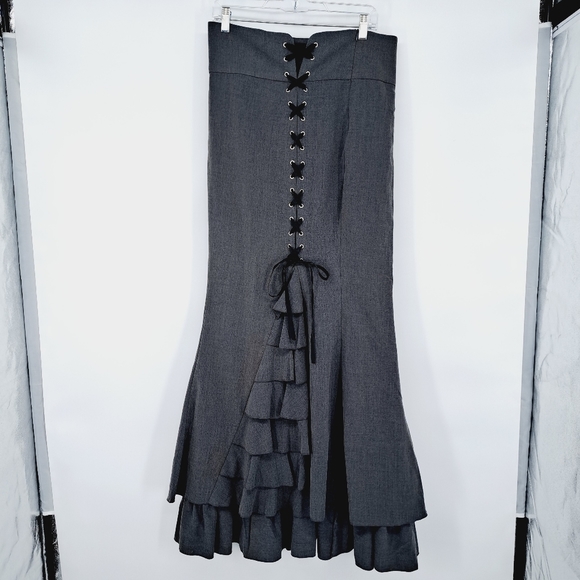 Vivien Fishtail Victorian Steampunk Mermaid Ruffle Corset Lace Skirt - Picture 2 of 7